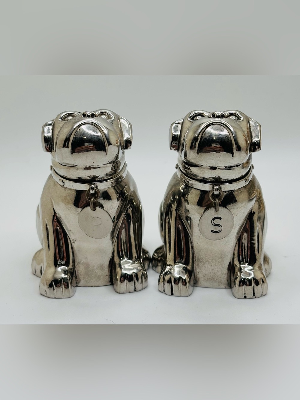 Pottery Barn Bulldog Salt & Pepper Shakers Stainless Steel